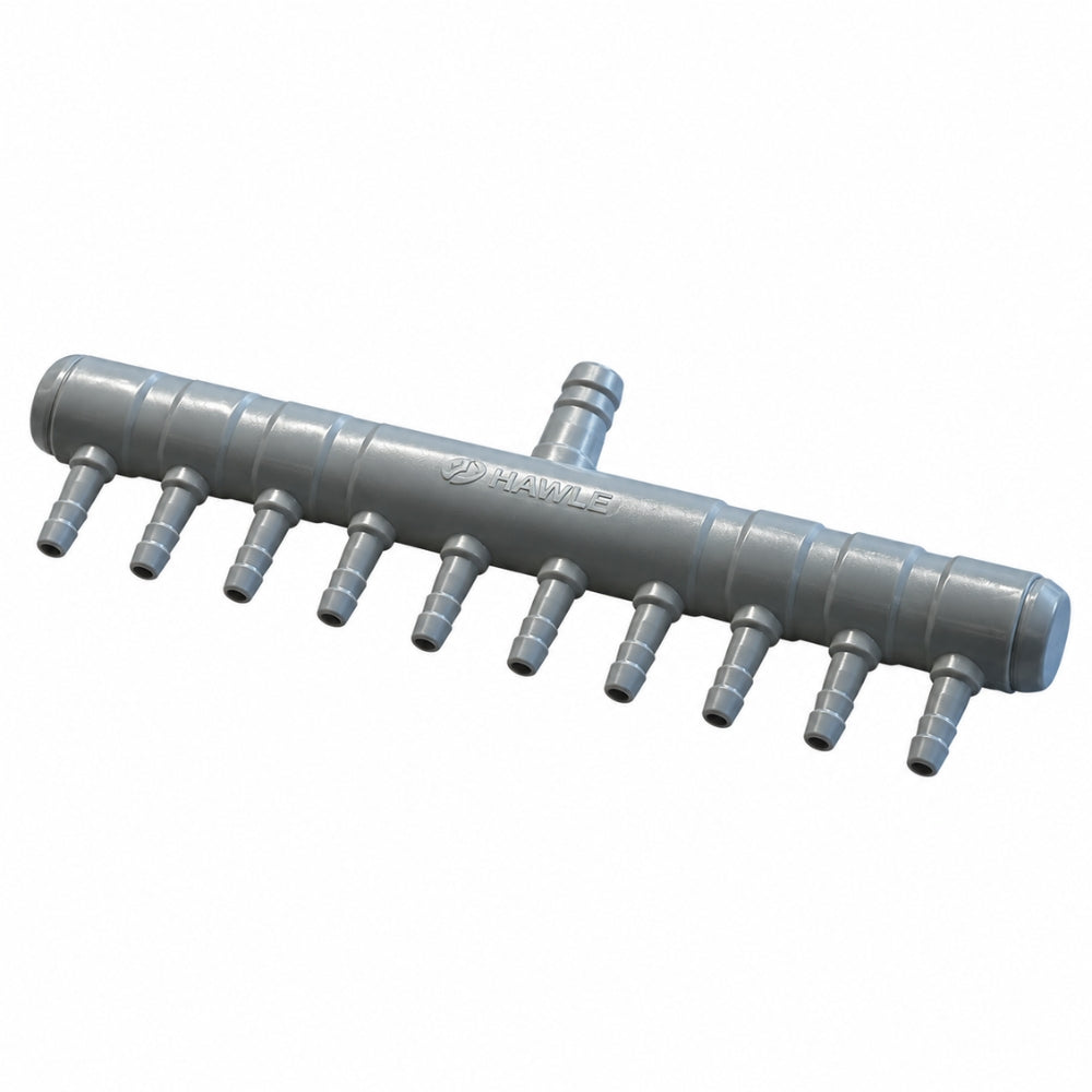 10-Wege-Luft- oder Wasserverteiler mit 4-mm-Auslässen
