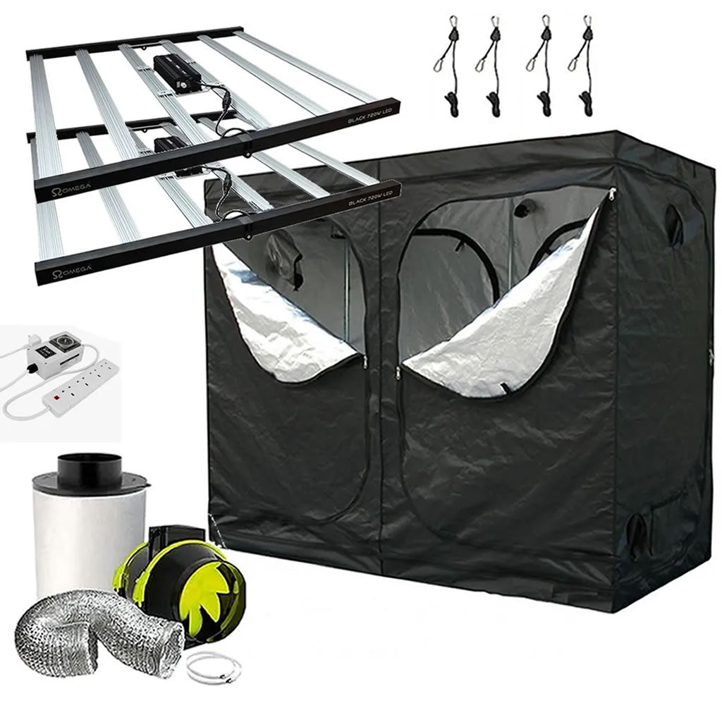 2 Omega Black 720w LED 2.4m x 1.2m Grow Tent Kit
