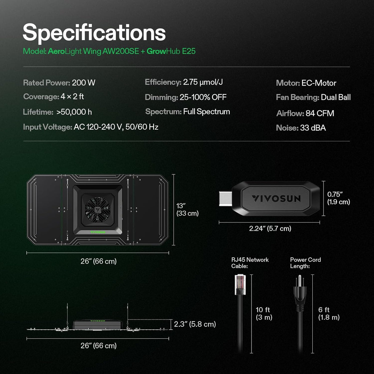 VIVOSUN AeroLight Wing 200w LED Grow Light