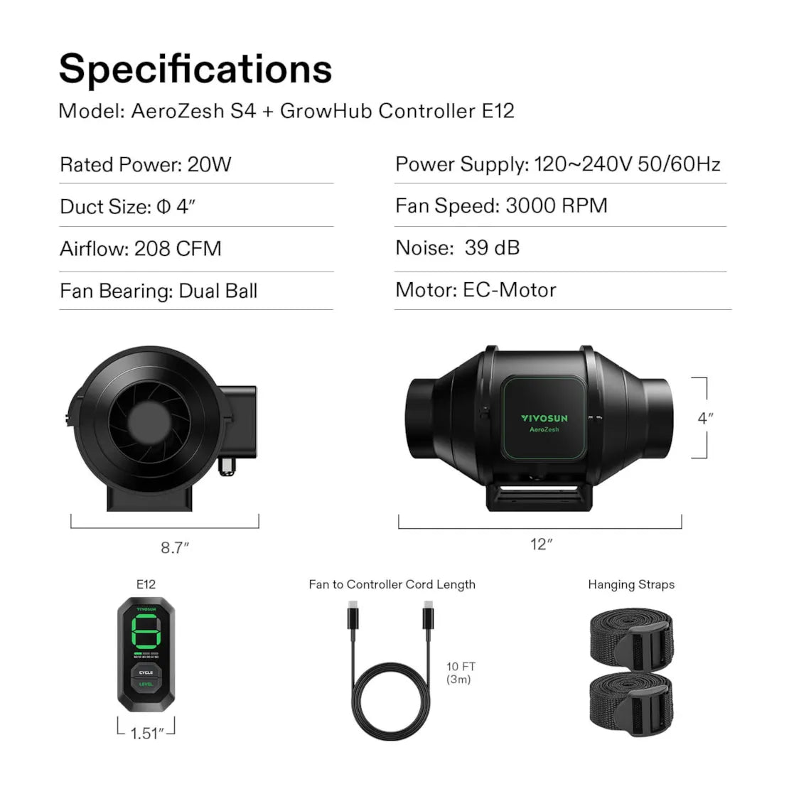 VIVOSUN AeroZesh S Inline EC Digital Extractor Fan