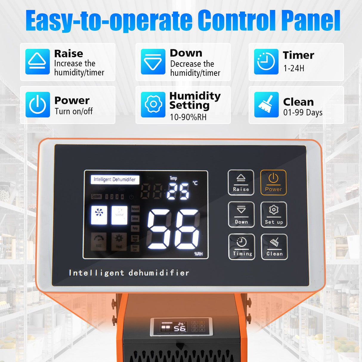 73 L/Day Industrial Dehumidifier with Drain Hose and Timer