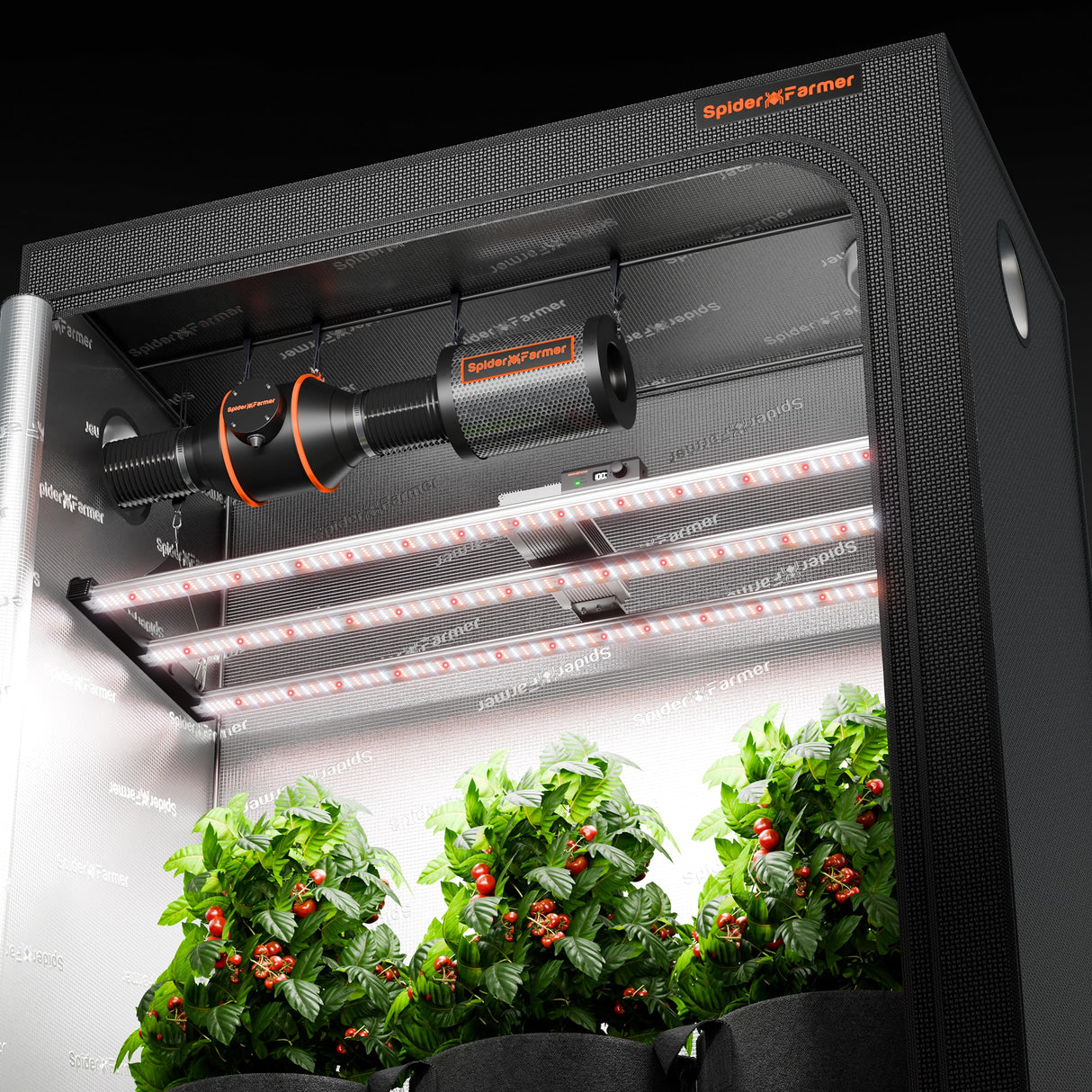 Spider Farmer indoor gardening system with plants growing inside