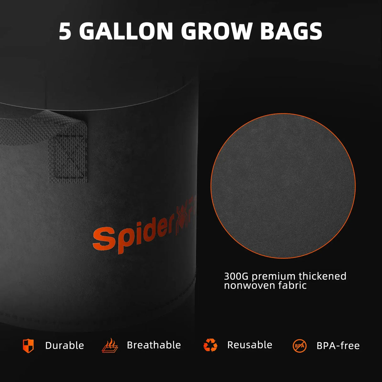 Black grow bag with SpiderWeb branding on a dark background