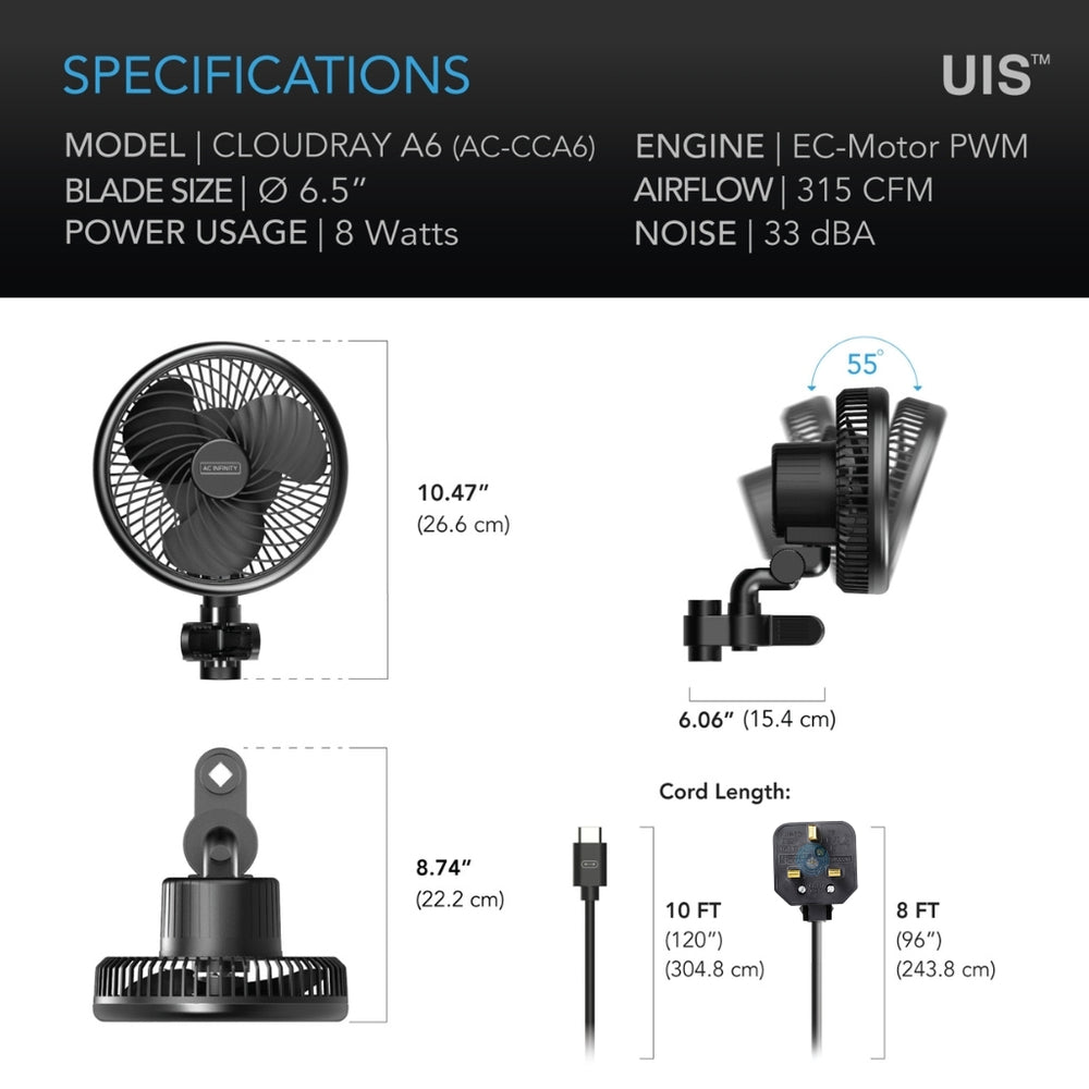 AC Infinity Cloudray A6 Clip On Fan 6" (Gen2) Twin Pack