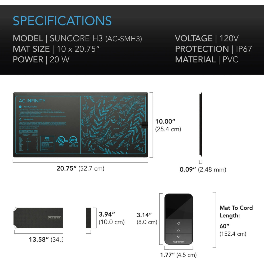 AC Infinity Suncore H3 Heat Mat & Controller