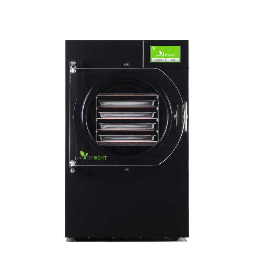 Black harvestright home freeze air dryer with a green logo on a white background