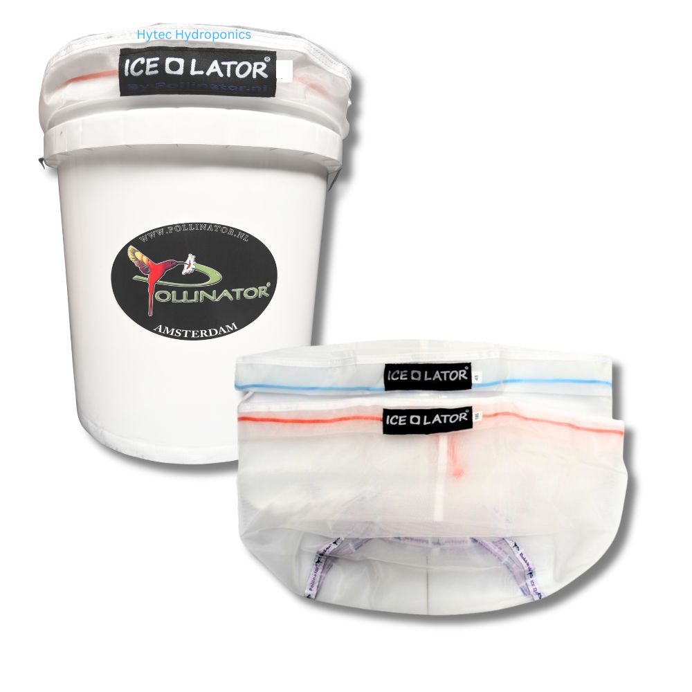 1 white bucket with 'Ice-O-Lator' Pollinator Amsterdam branding with 2 Ice-O-Lator bags