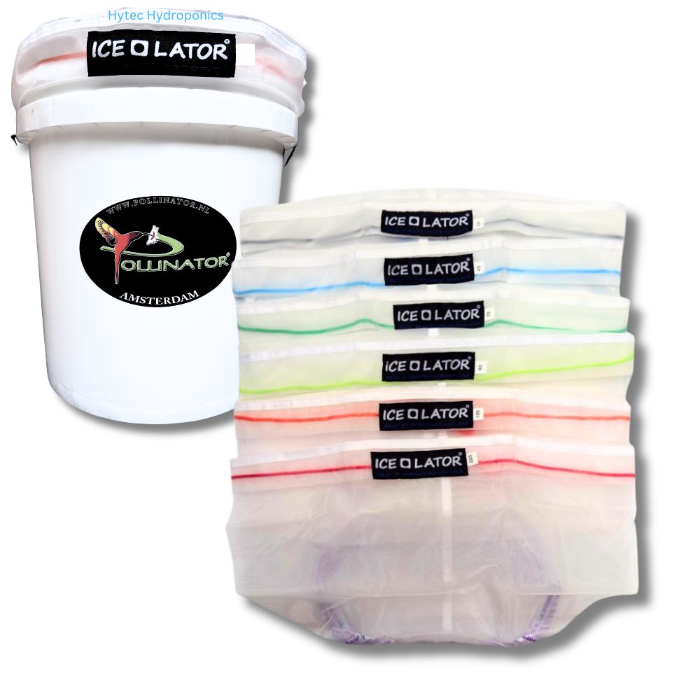 1 white bucket with 'Ice-O-Lator' Pollinator Amsterdam branding with 6 Ice-O-Lator bags