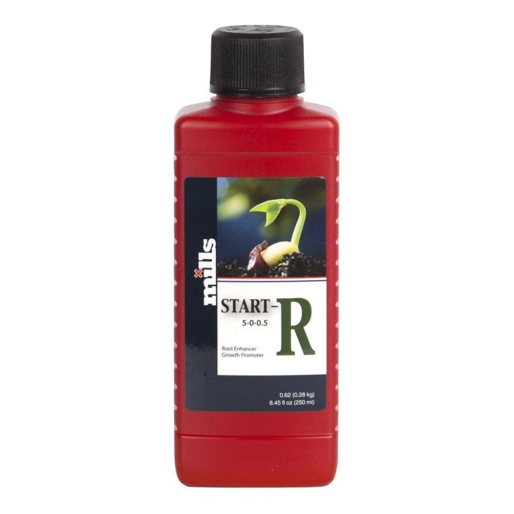 Red bottle labeled 'mills Start-R' on a white background