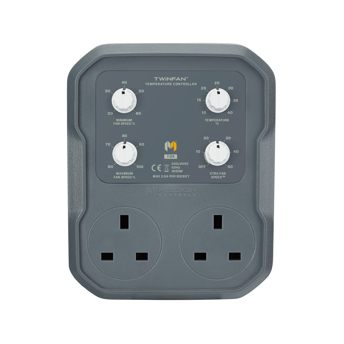 mission controls twinfan speed controller front facing white background