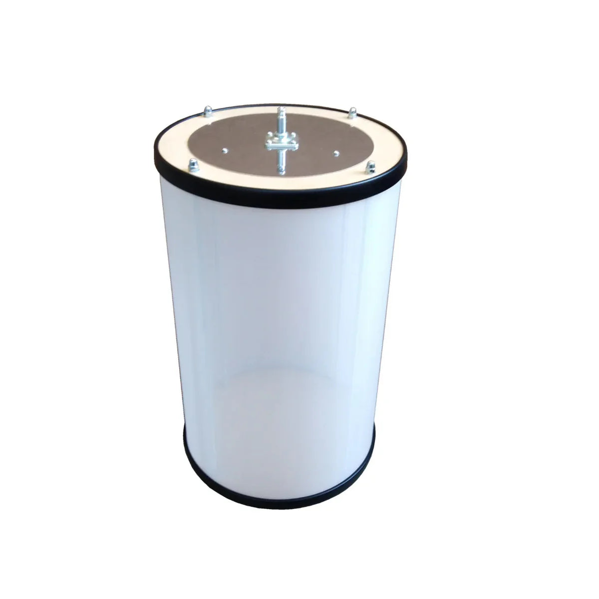 Cylindrical filter with metallic center on a white background Pollinator P500 automatic dry sift machine for 500g solventless extraction