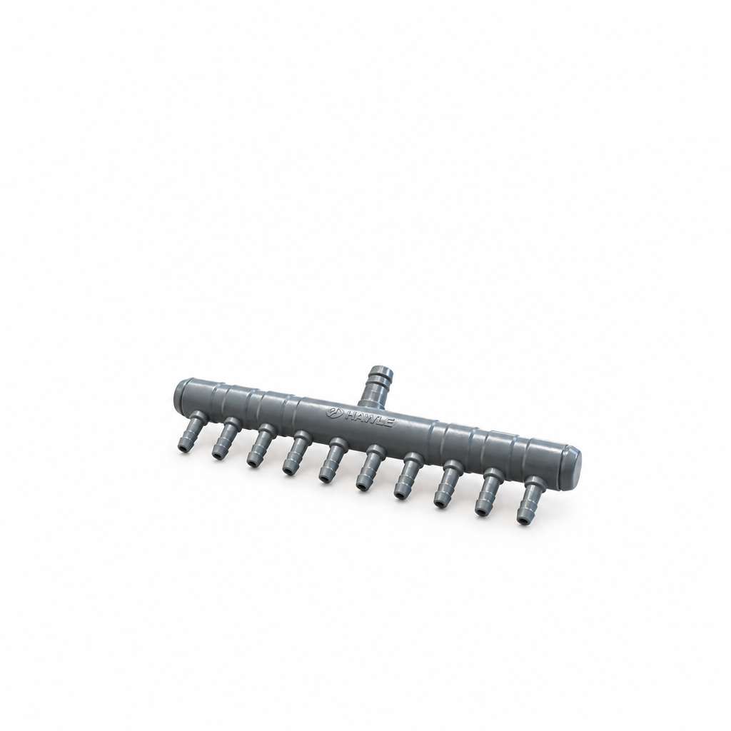 10-Wege-Luft- oder Wasserverteiler mit 4-mm-Auslässen 