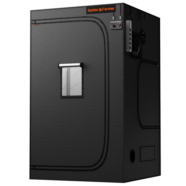 Black 1.2m grow tent with Spider Farmer logo on a white background