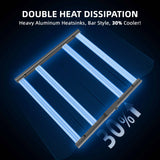 Heavy aluminum heatsink with double heat dissipation on a dark background