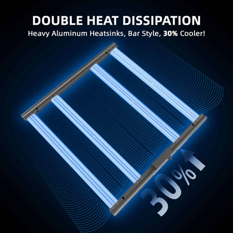Heavy aluminum heatsink with double heat dissipation on a dark background