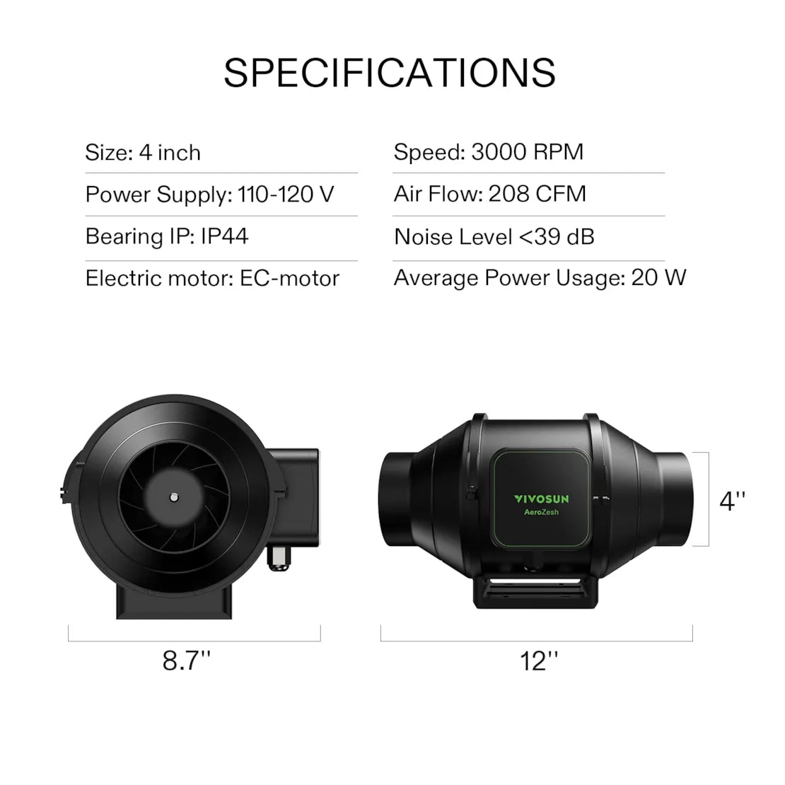 VIVOSUN AeroZesh S Inline Extraction Fan Kit