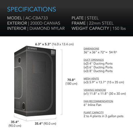 AC Infinity Cloudlab 733 Grow Tent 3x3