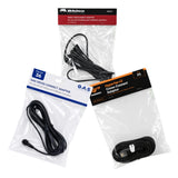Three packaged black cross-connect cables on a white background: a Rhino Products cross-connect adapter, a Pack 36 gas cross-connect adapter, and a HyperFan v2 gas cross-connect adapter.