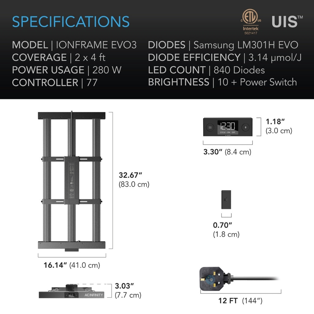 AC Infinity Ionframe EVO3 280w LED Grow Light