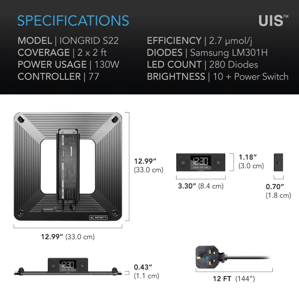 AC Infinity Iongrid S22 130 W LED-Wachstumslampe