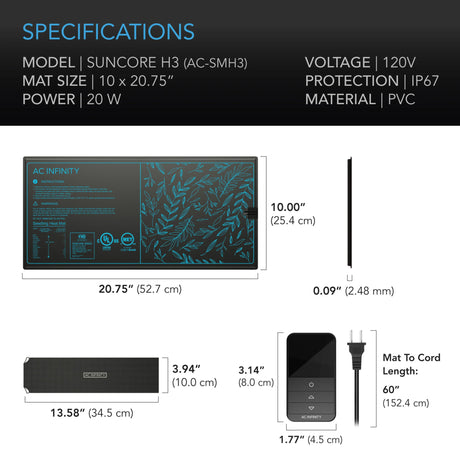AC Infinity Suncore H3 Heat Mat & Controller