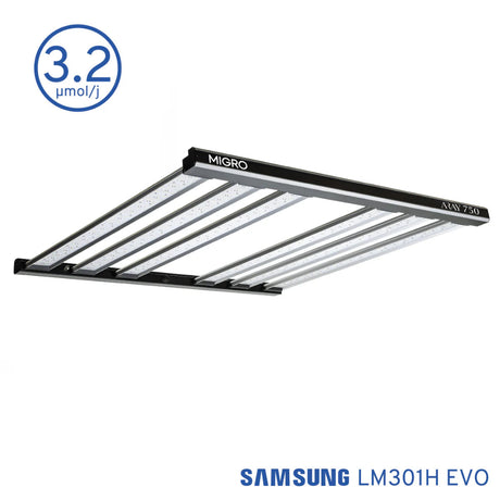 Samsung LM301H EVO LED grow light with specifications on a white background