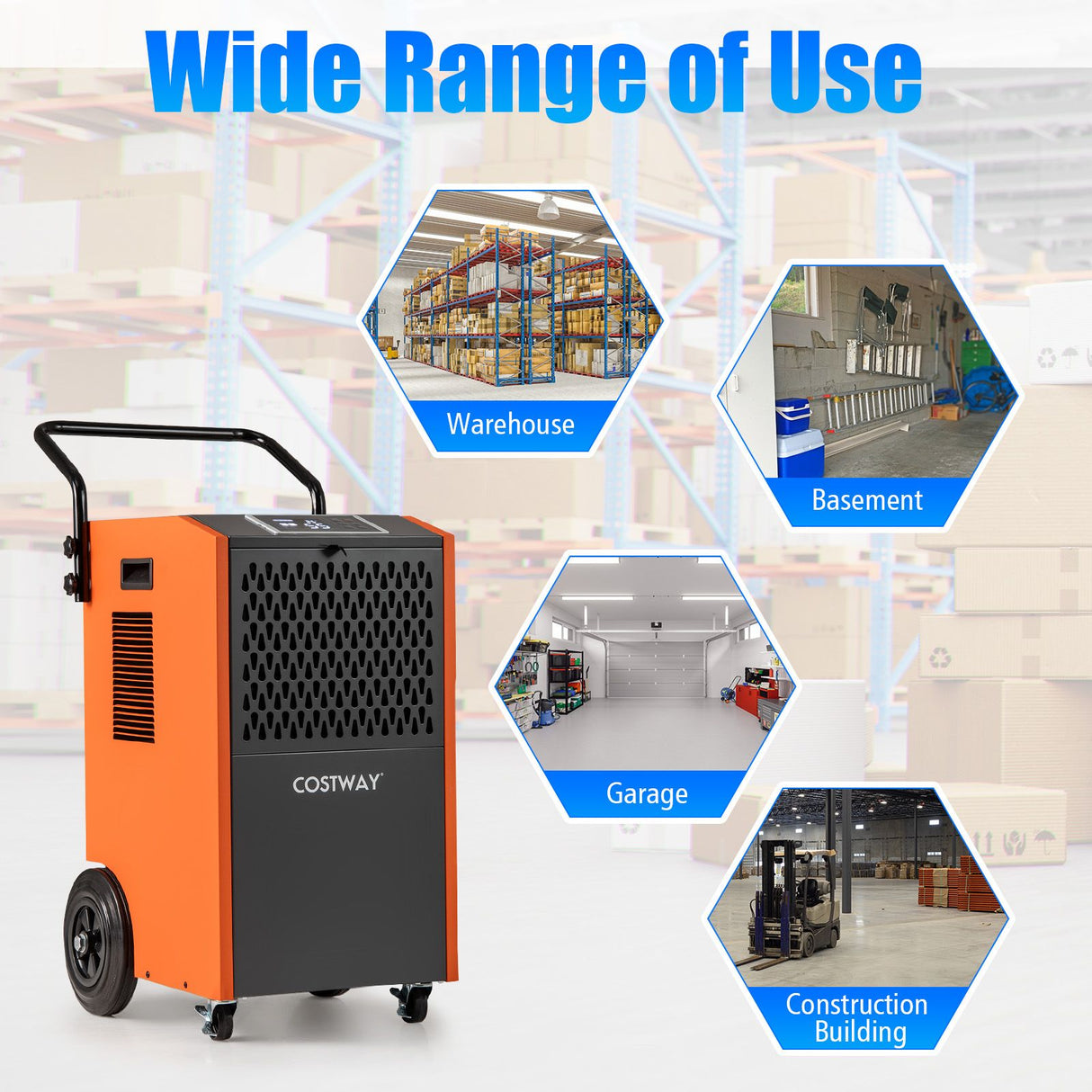 73 L/Day Industrial Dehumidifier with Drain Hose and Timer