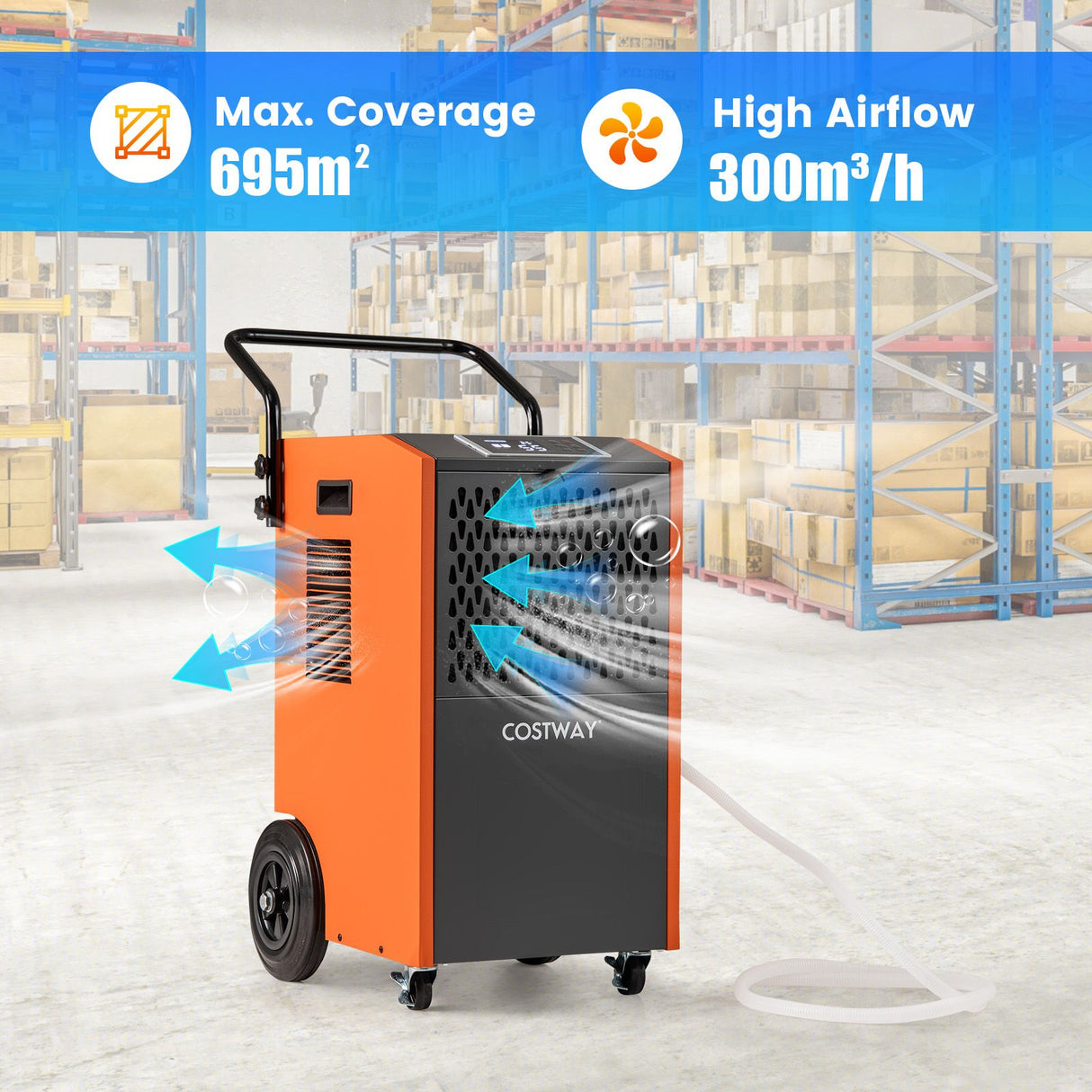 73 L/Day Industrial Dehumidifier with Drain Hose and Timer