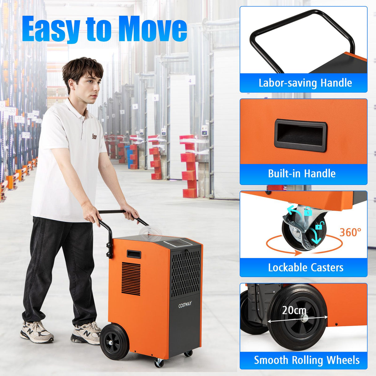 73 L/Day Industrial Dehumidifier with Drain Hose and Timer