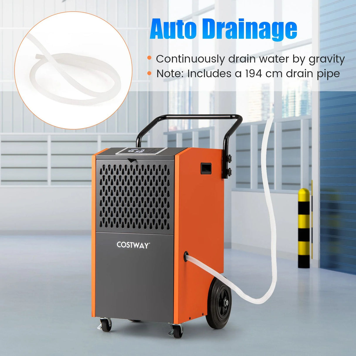 73 L/Day Industrial Dehumidifier with Drain Hose and Timer
