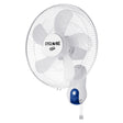 A white wall-mounted Cyclone wall fan with a blue control button on the wall mount, shown against a plain white background.