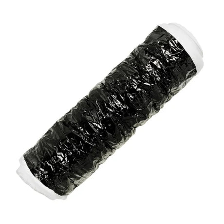 A black flexible PhonicTrap duct tube with a textured, crinkled exterior and a white ribbed interior, shown on a plain white background.