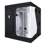 A black GorillaBox Deluxe grow tent with a silver reflective interior and a white door panel, shown on a plain white background.