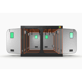 Green-Qube: GQ3060L - 3m x 6m x 2.2m hydroponic grow tent with open doors showing ducting ports