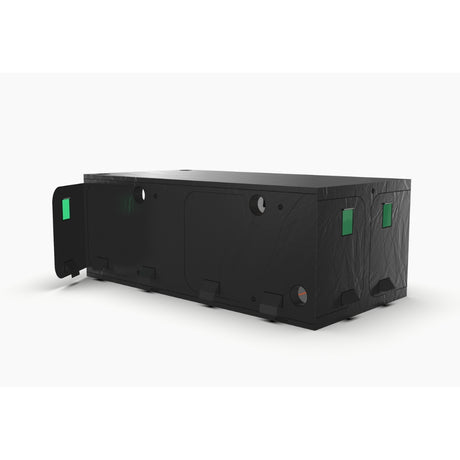 Green-Qube: GQ4080L - 4m x 8m x 2.2m hydroponic grow tent with open doors showing ducting ports