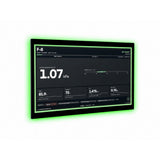 A large black Growlink touchscreen display showing a dark dashboard interface with green glowing border accents and white text, photographed on a plain white background.