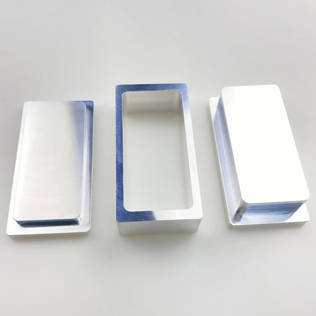 brushed metal 2" x 4" rosin pre-press mould on a white background