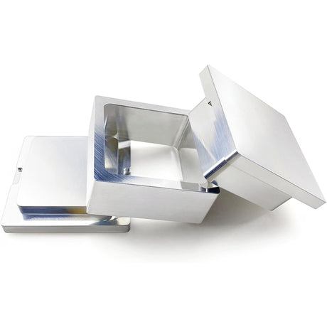A metal pre-press rosin mould with a brushed silver finish, shown on a clean white background.