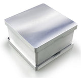 A metal pre-press rosin mould with a brushed silver finish, shown on a clean white background.