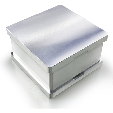 A metal pre-press rosin mould with a brushed silver finish, shown on a clean white background.