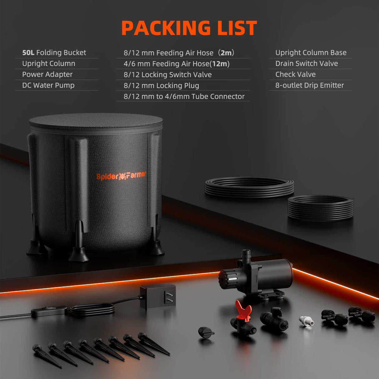 spider farmer dripper system packing list contents