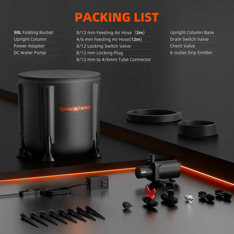 spider farmer dripper system packing list contents