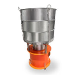A Sambo Creek - Plasmatic Sift Screening Kit, featuring a large stainless steel cylindrical container mounted on a bright orange base unit