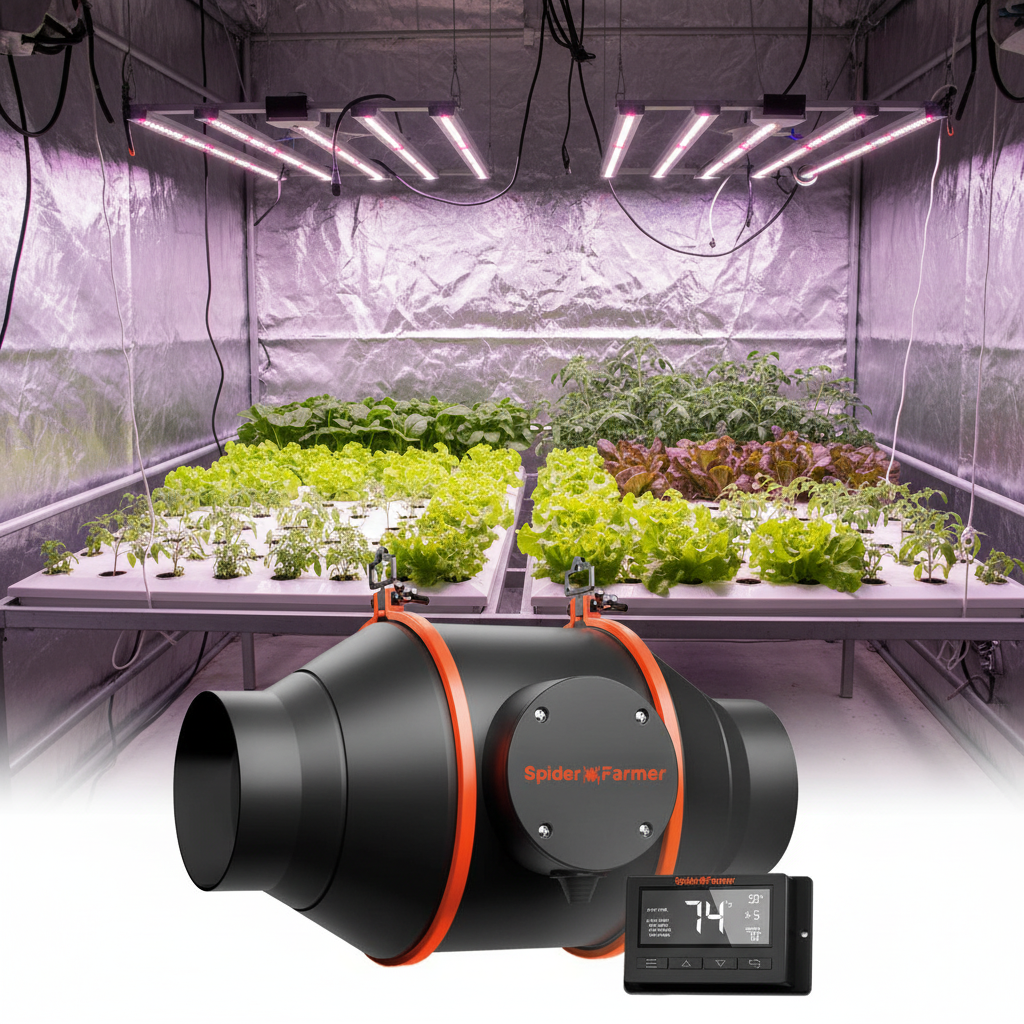 Spider Farmer Inline EC Fan with Speed Controller | Quiet Grow Tent Fan