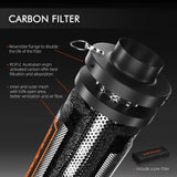Carbon filter with features highlighted on a dark background
