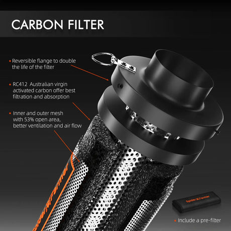 Carbon filter with features highlighted on a dark background