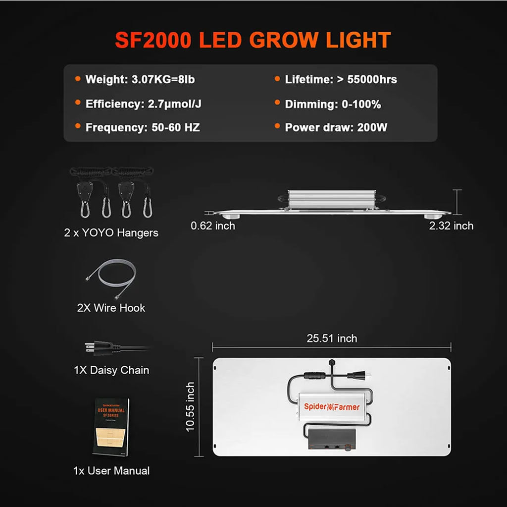 Spider Farmer SF2000 200w LED Grow Light