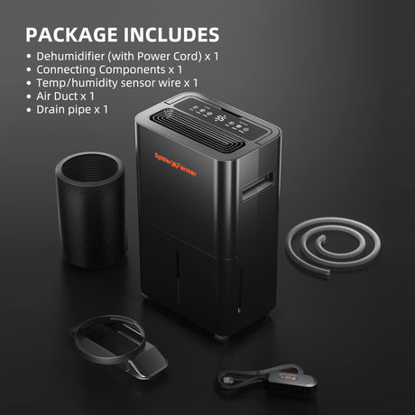 Spider Farmer Black dehumidifier with accessories on a dark background