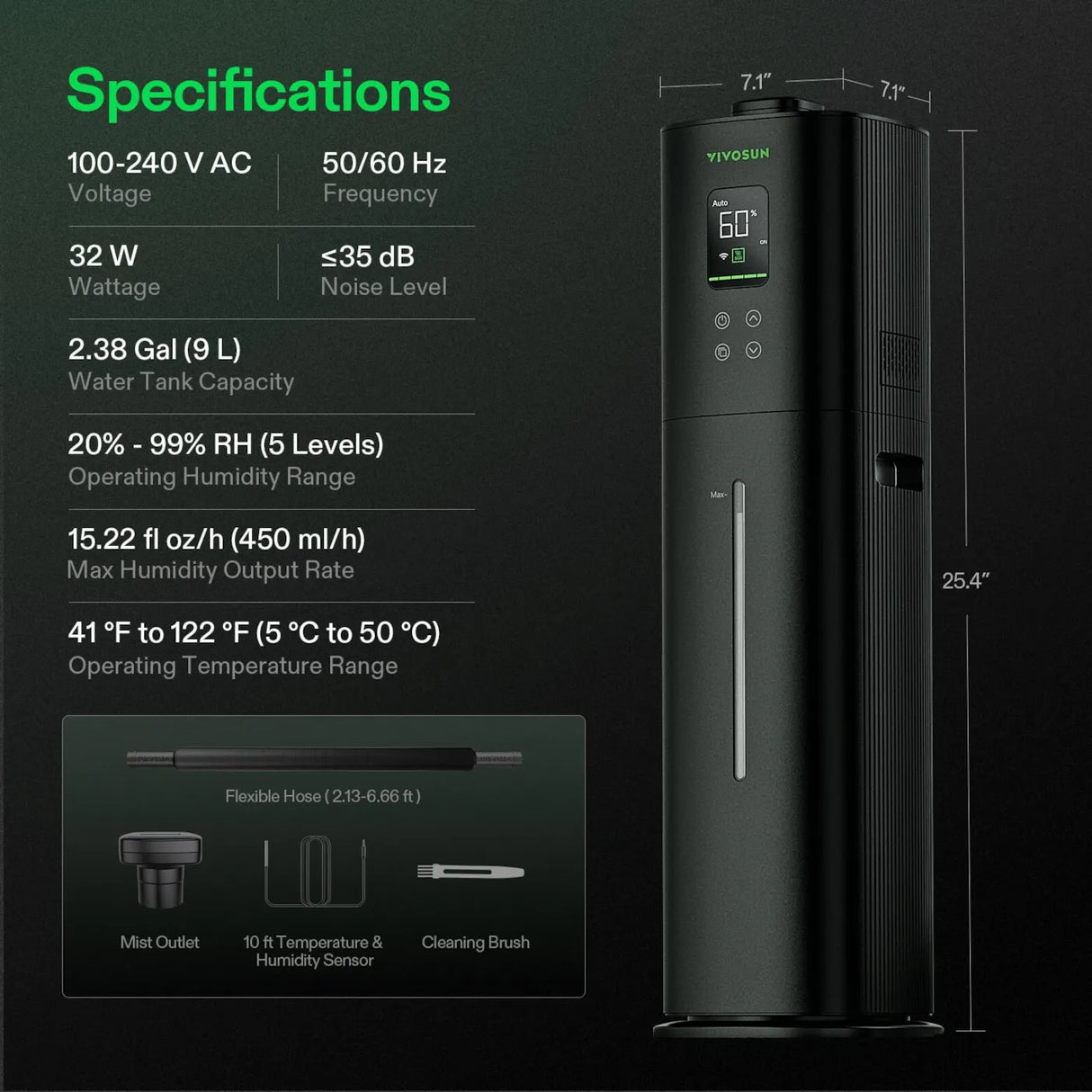 VIVOSUN AeroDrain H09 Humidifier with Enviro-Probe