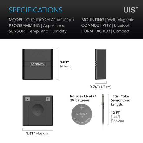 AC Infinity Cloudcom A1 Smart Thermo-Hygrometer (External Sensor)
